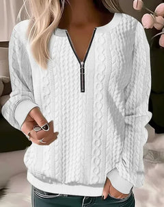 Women's Long Sleeve Solid Color And V-neck Zipper